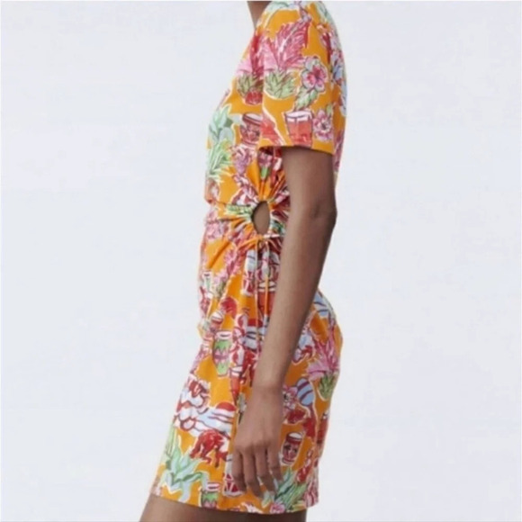 ZARA Tropical Dress with waist cutout maraca drum print 33695 - Picture 3 of 15
